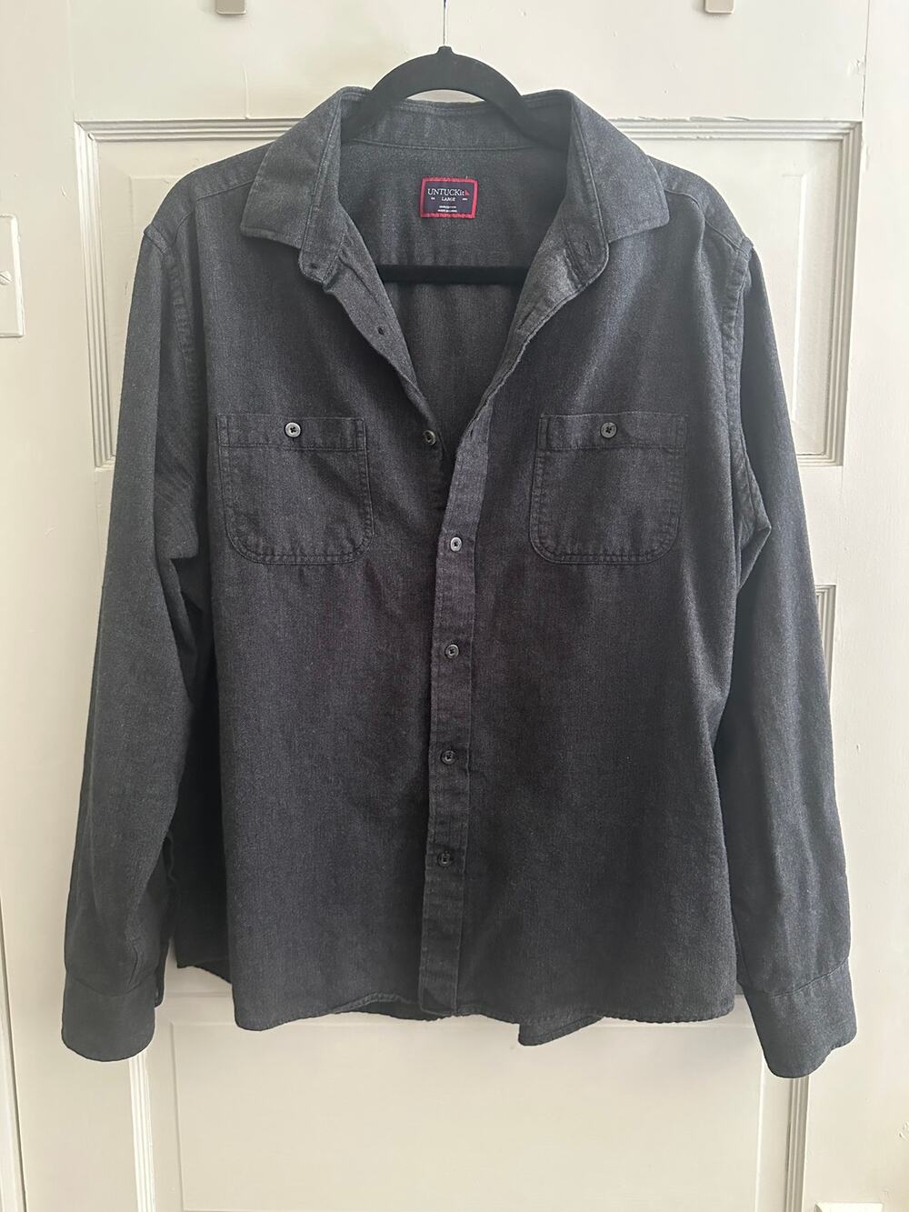 UNTUCKit Hemsworth Flannel Shirt Men's Large Dark Gray Herringbone
